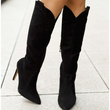 Autumn And Winter Stiletto Pointed High Heel Suede Long Canister Boots - Image 2
