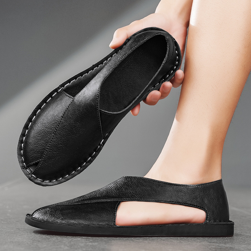 Genuine Leather Breathable One Pedal Beach Sandals – Bild 4