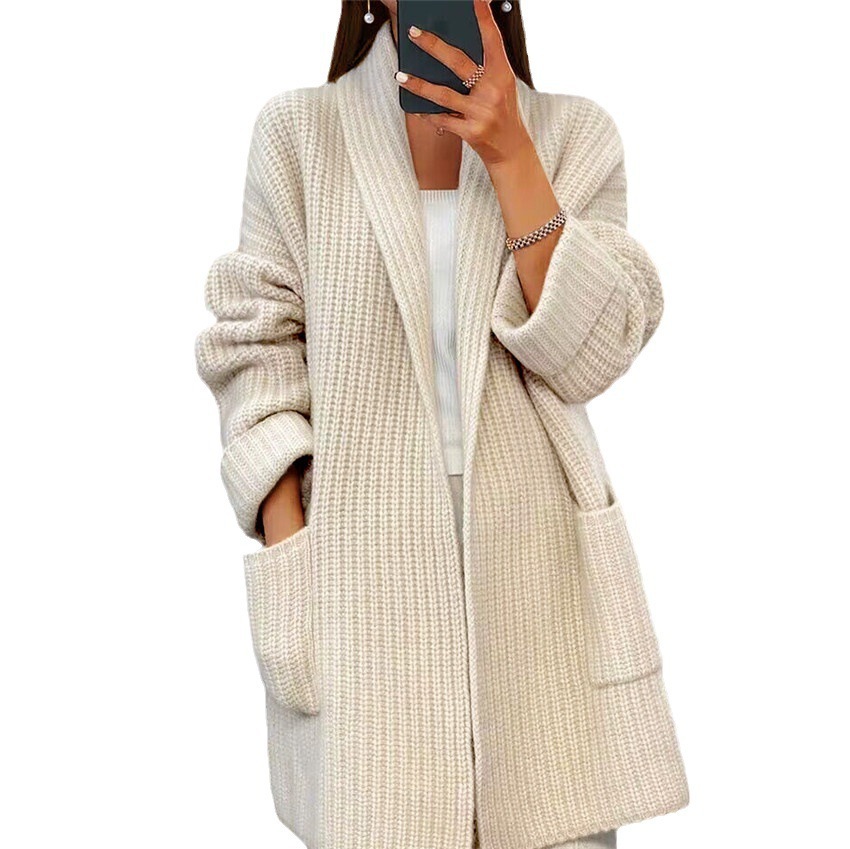 Lapel Knitted Cardigan With Pockets Fashion Casual Loose Sweater Jacket Fall Spring Women's Clothing - Image 4