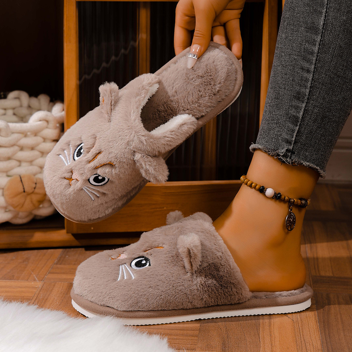 Christmas Plush Closed Toe Open Toe Cotton Slippers - Image 7