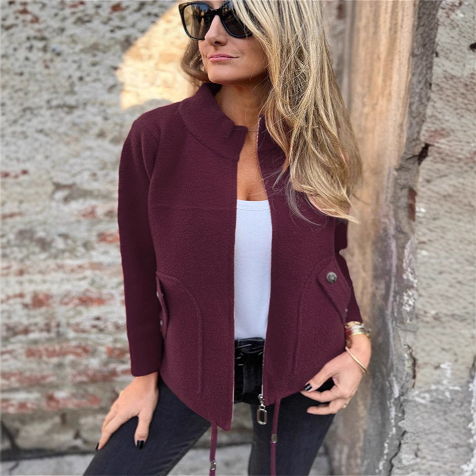 Woolen Lapel Tether Faux Pocket Suit Jacket - Image 5