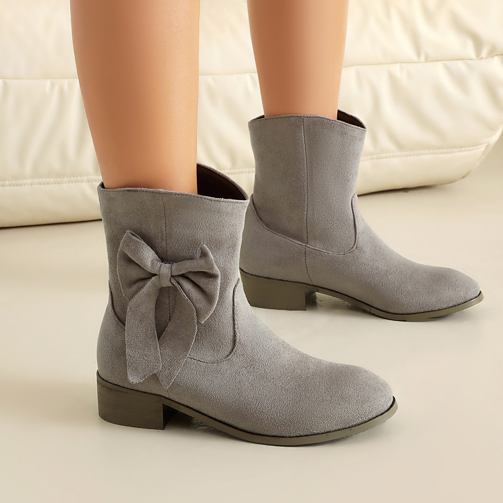 Low Heel Suede Large Size Sweet Bow Casual Boots - Image 5