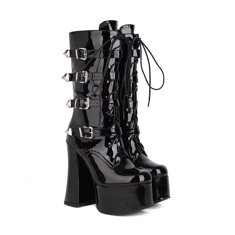Female British Style Super High Waterproof Platform Thick Heel Platform Martin Boots - Image 5