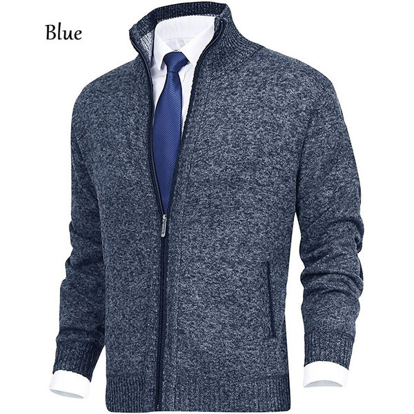 Men's Solid Color Stand Collar Cardigan Sweaters Coat - Image 8