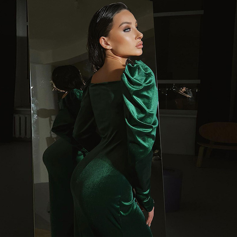 Women's Pleated Slim Fit Slit Long-sleeved Dress - Image 3