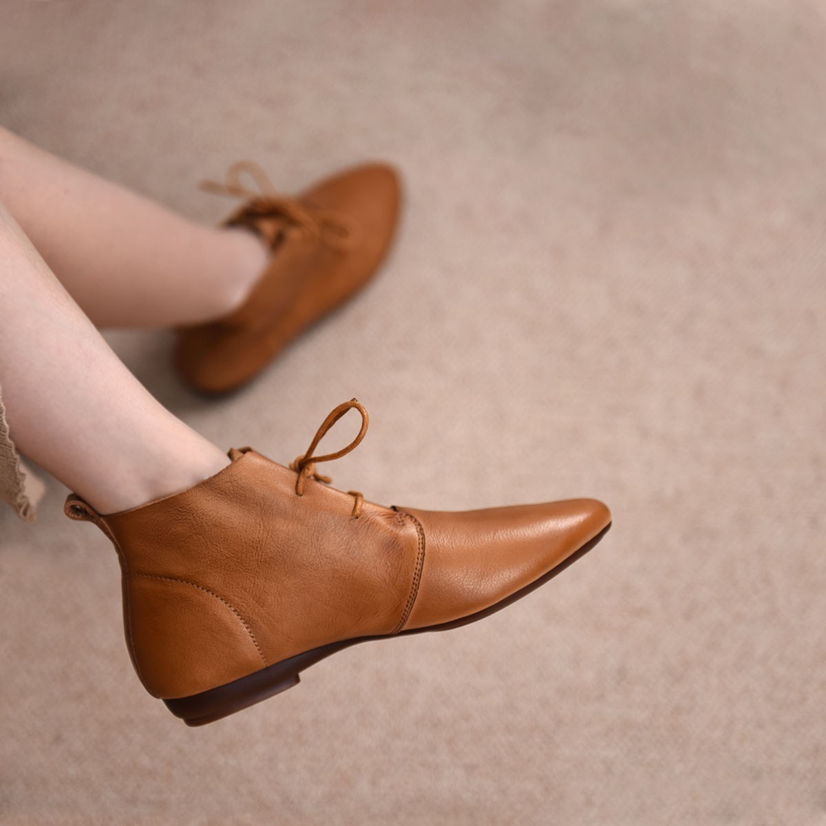 Comfortable Soft Leather Versatile Flat Booties - Image 3