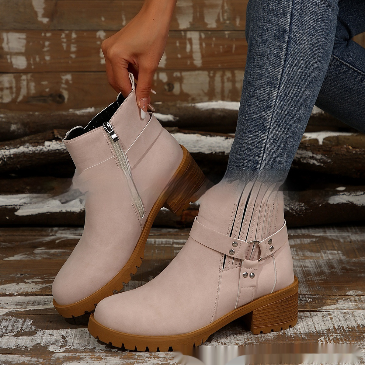 Belt Buckle Women's Ankle Boots Elastic Band - Image 7