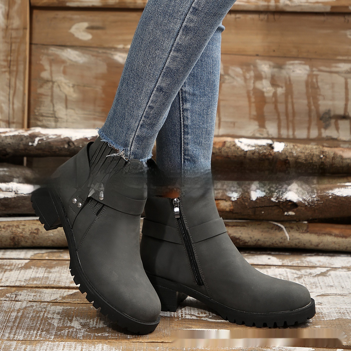 Belt Buckle Women's Ankle Boots Elastic Band - Image 4