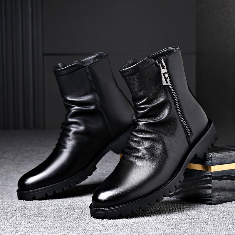 Autumn And Winter British Style Men's Leather Boots High-top Zipper Martin Boots - Image 4