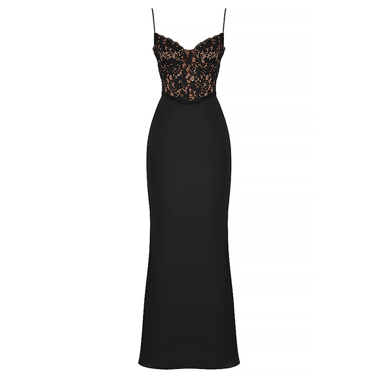 Lace High Waist Long Dress Deep V Strap Fishtail Gown — изображение 5