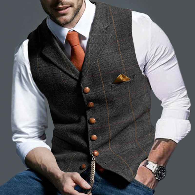 Casual Lapel Plaid Slim Fit Men's Vest Vest — изображение 10