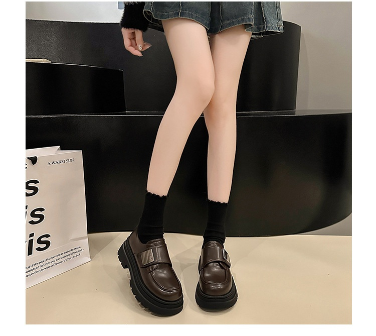 Women's Black Chunky Heel Leather Shoes British Style - Image 4