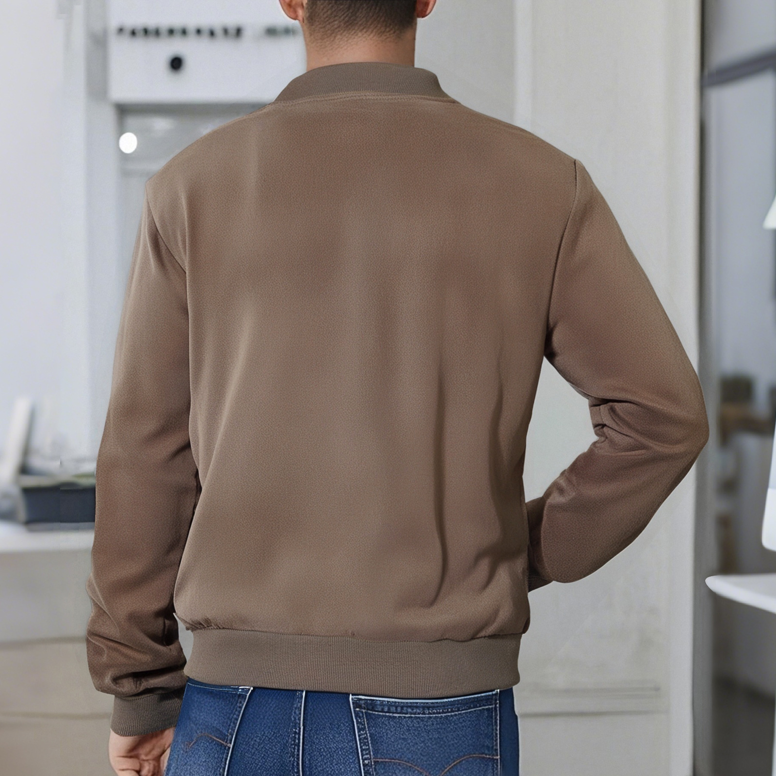 Men's Suede Fabric Jacket Casual Zipper Cardigan Outerwear - Image 2