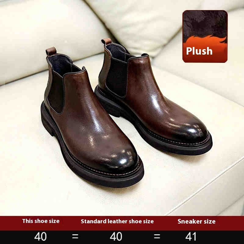 Men's Genuine Leather High-top Leather Shoes Thick Bottom Increased By Cowhide Martin Boots - Image 4