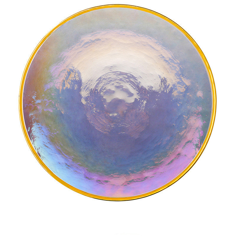 Rainbow Ion Plated Hammer Pattern Glass Plate Bowl Fruit Plate Bowl Set - Image 7