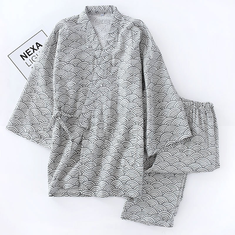 Cotton Double-layer Pajamas Striped Japanese Lace-up Suit - Image 4