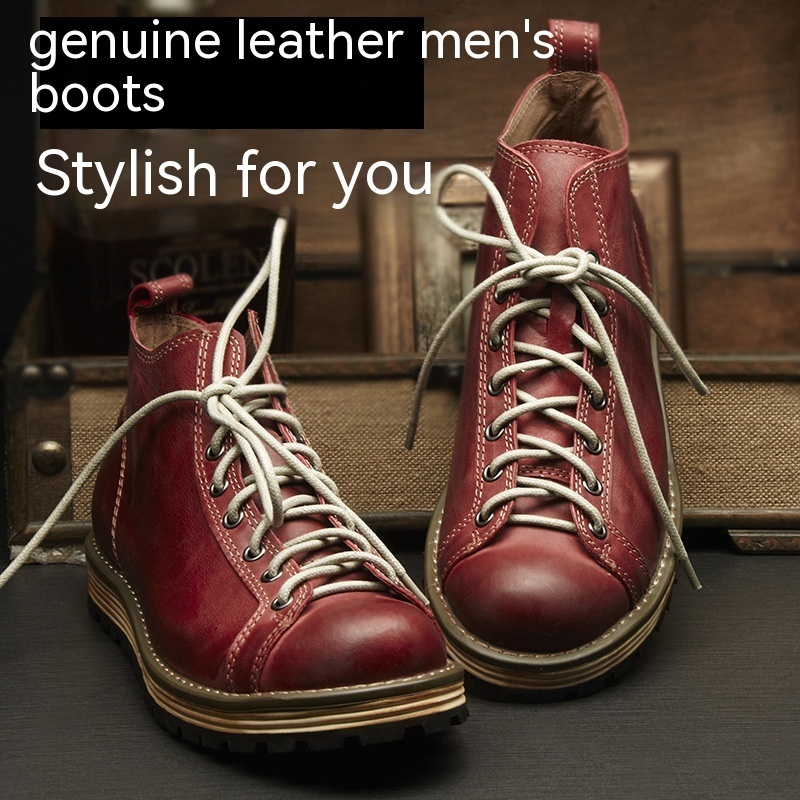 Men's Vintage Leather Big Toe Martin Boots - Image 4