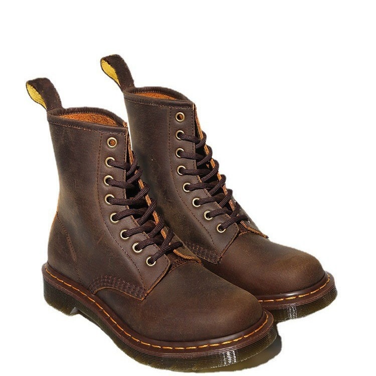 Cowhide British Retro Brown Flat Work Ankle Boots - Image 2