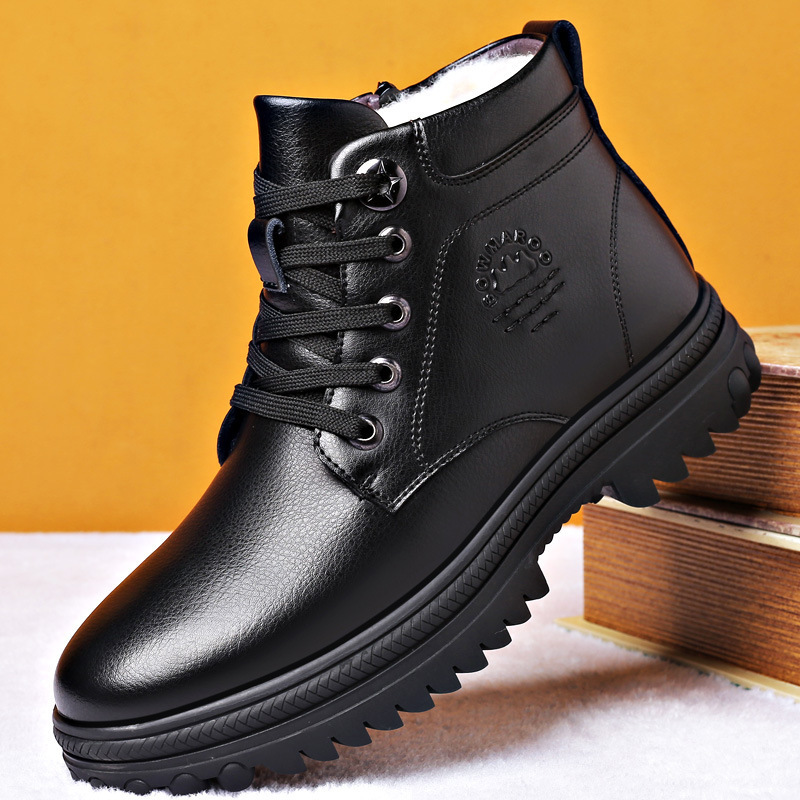 Winter Cotton Shoes Men's Leather Thickened Wool - Image 5