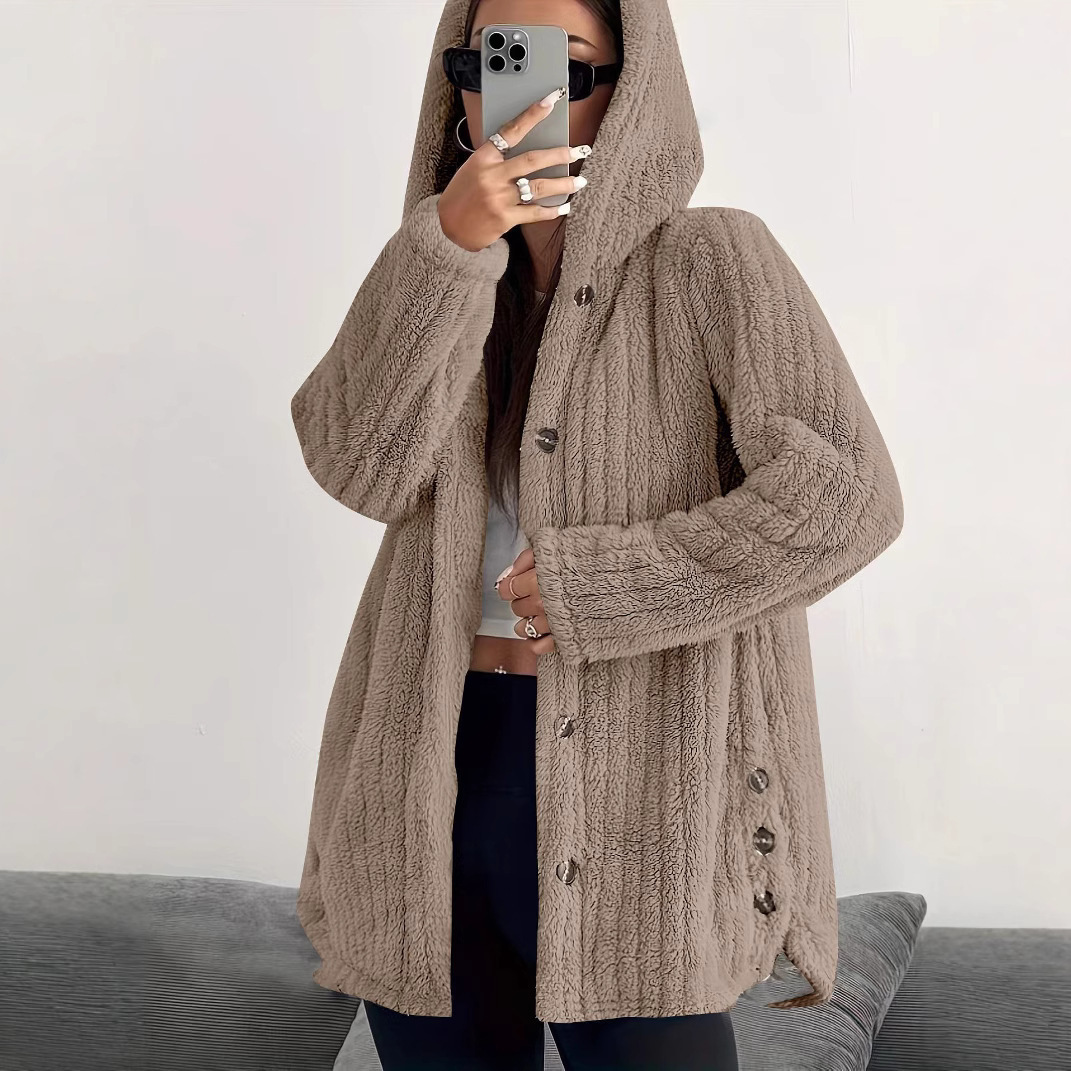 Hooded Loose Plush Coat Women's Regular Sleeve - Image 2