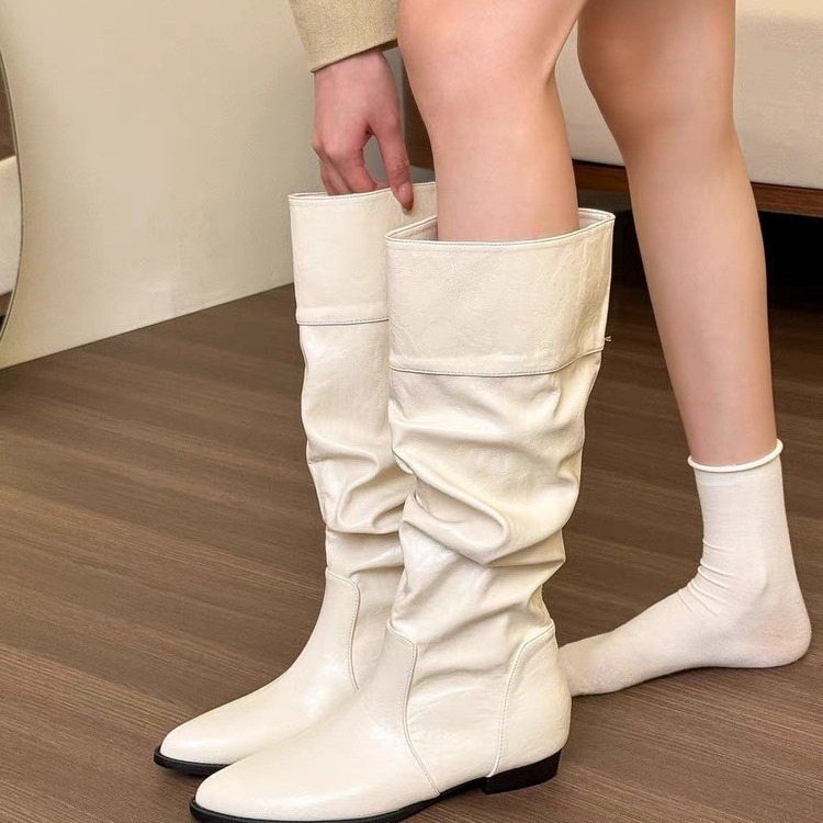 Small Retro Pointed Height Increasing Insole Boots Below The Knee High - Image 5