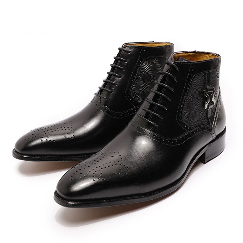 Men's Pointed Leather Boots Front Lace-up Boots - Image 5
