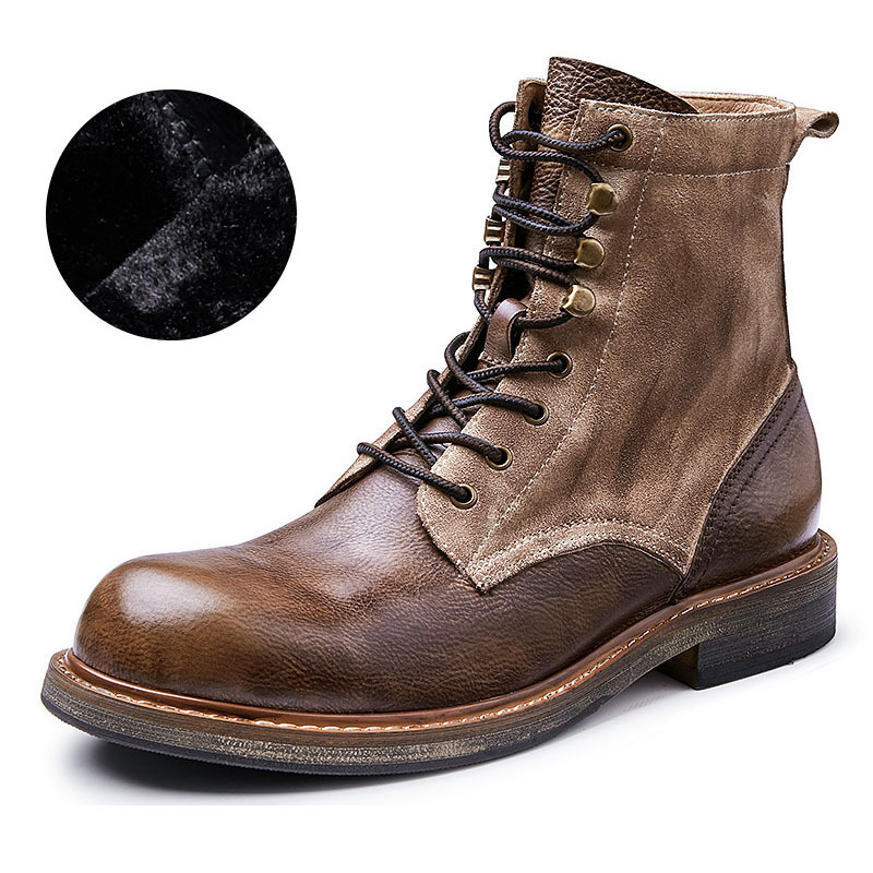 Genuine Leather Fleece Lined Mid-Top Martin Men's Boots High-top Trendy Foreman Motorcycle Desert Boots - Image 4