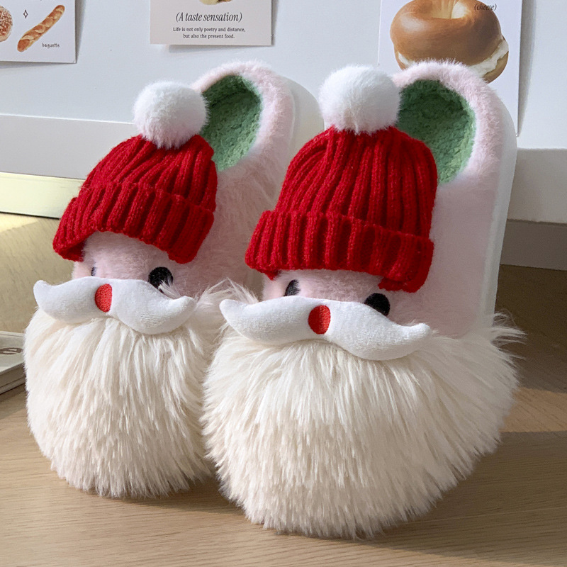 Cute Christmas Santa Claus Home Slippers Winter Warm Indoor Non-slip Floor Plush Shoes For Women — изображение 6