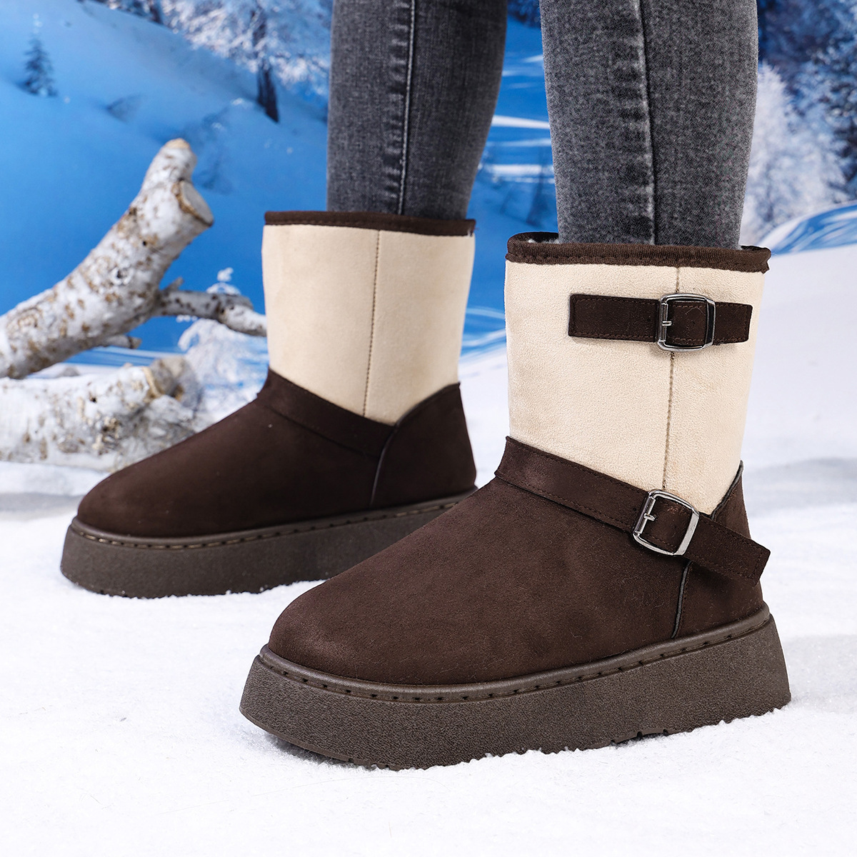 Round Toe Fashionable And Comfortable Furry Slip-on Snow Boots For Women - Image 4