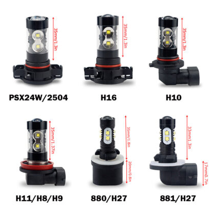 Car Styling High Power 6000K White LED Bulbs For Fog Light DRL Lamps Replacement