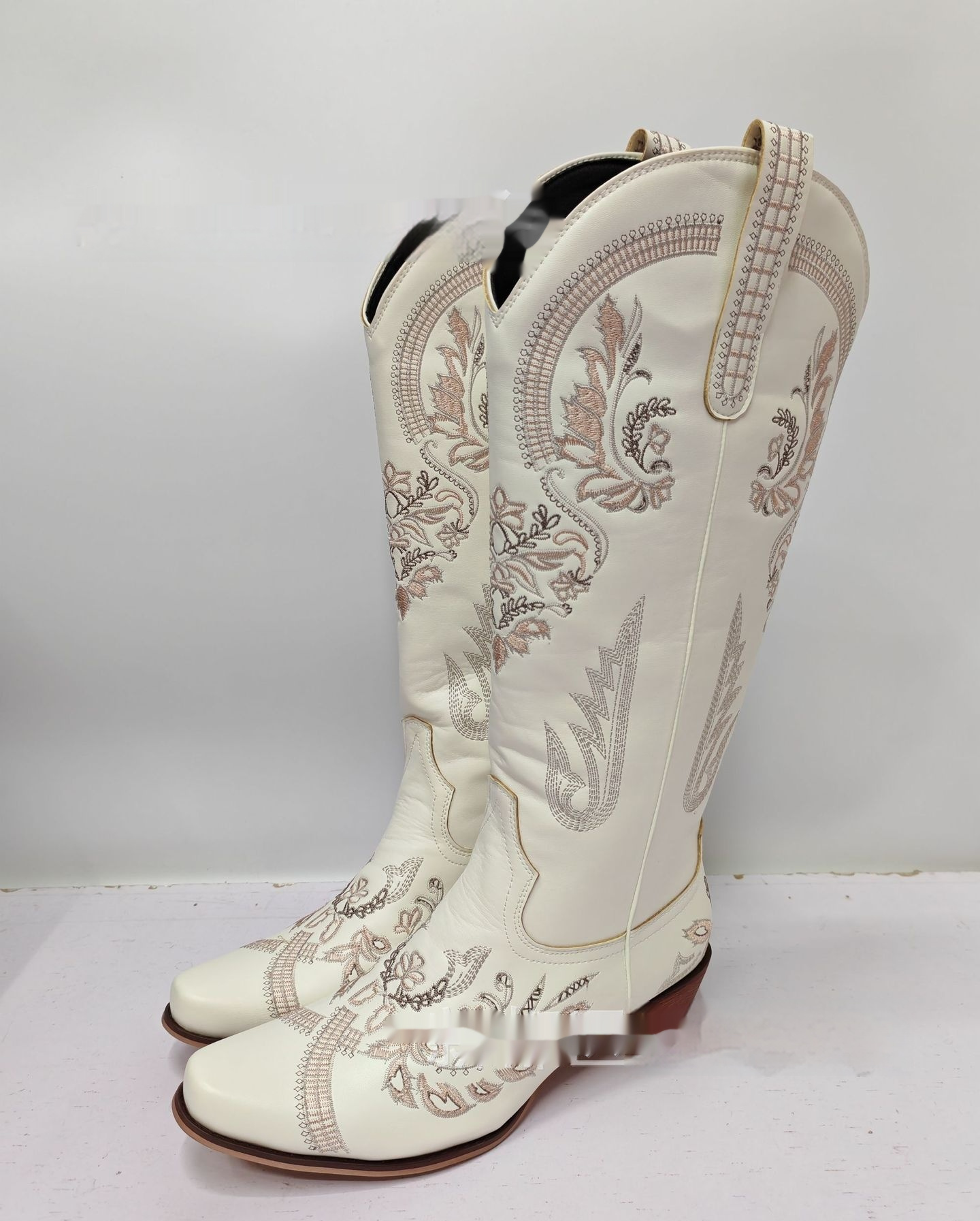 Embroidered Rhinestone Thick High Heel Side Zipper High-top Boots - Image 6