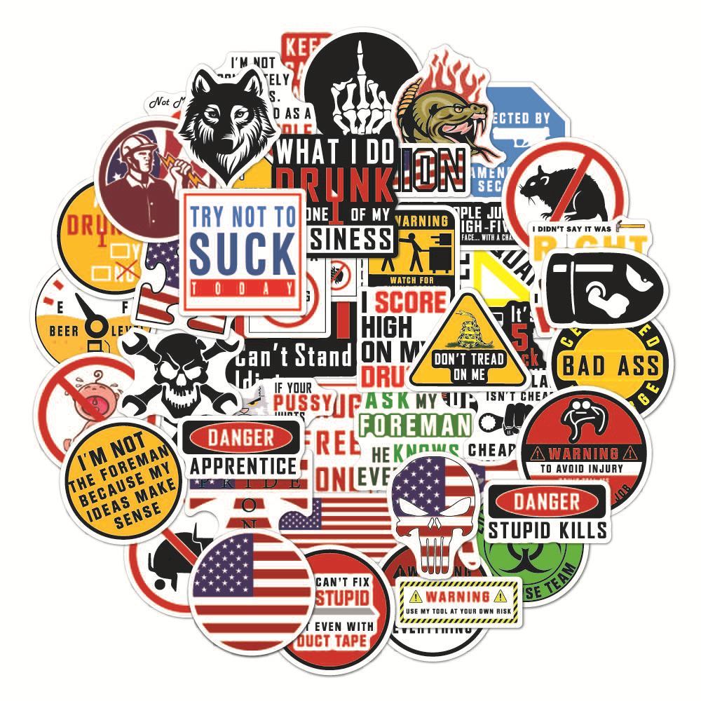 Warning 50 Personalized Waterproof Motorcycle Skateboard Luggage Helmet Stickers — изображение 2