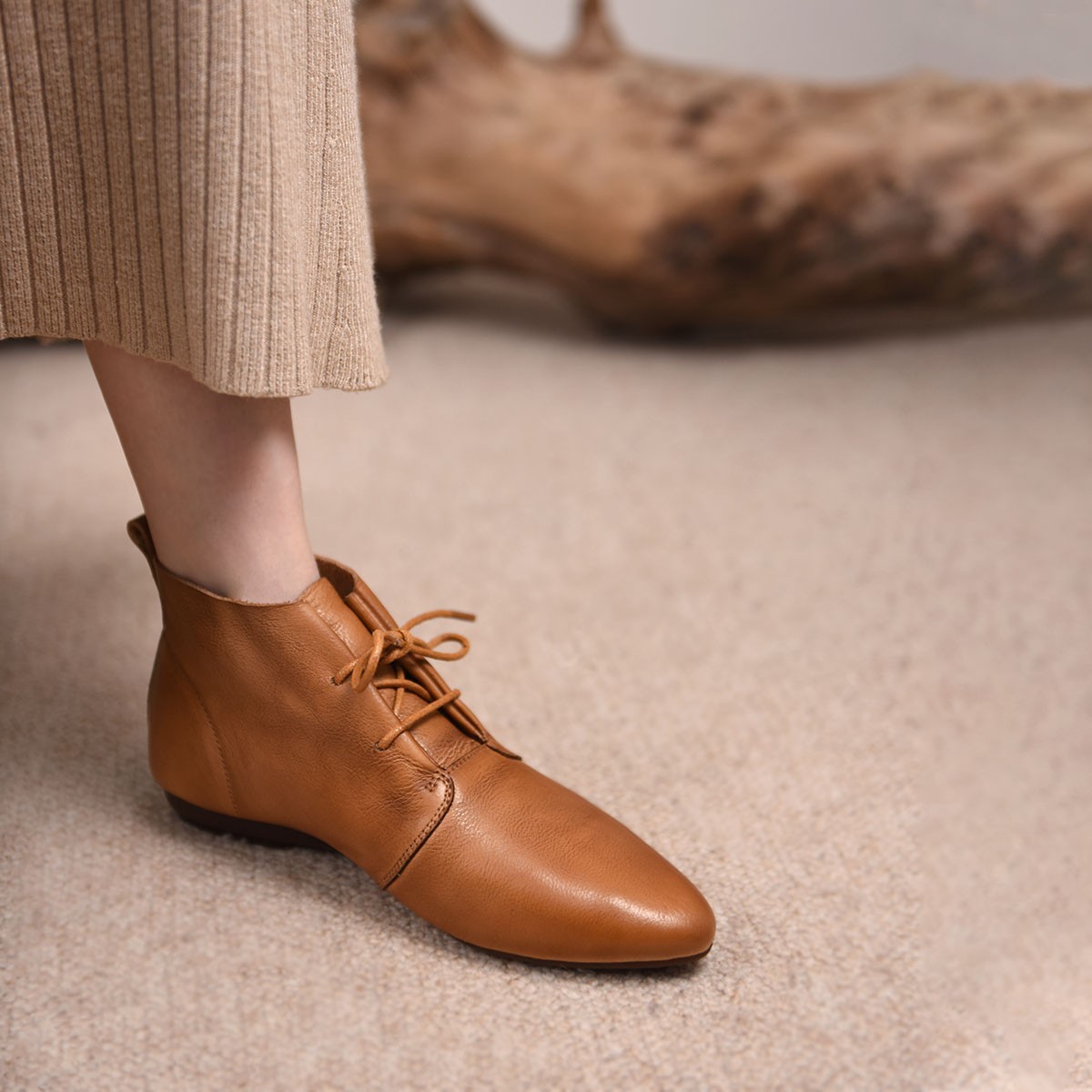 Comfortable Soft Leather Versatile Flat Booties - Image 2