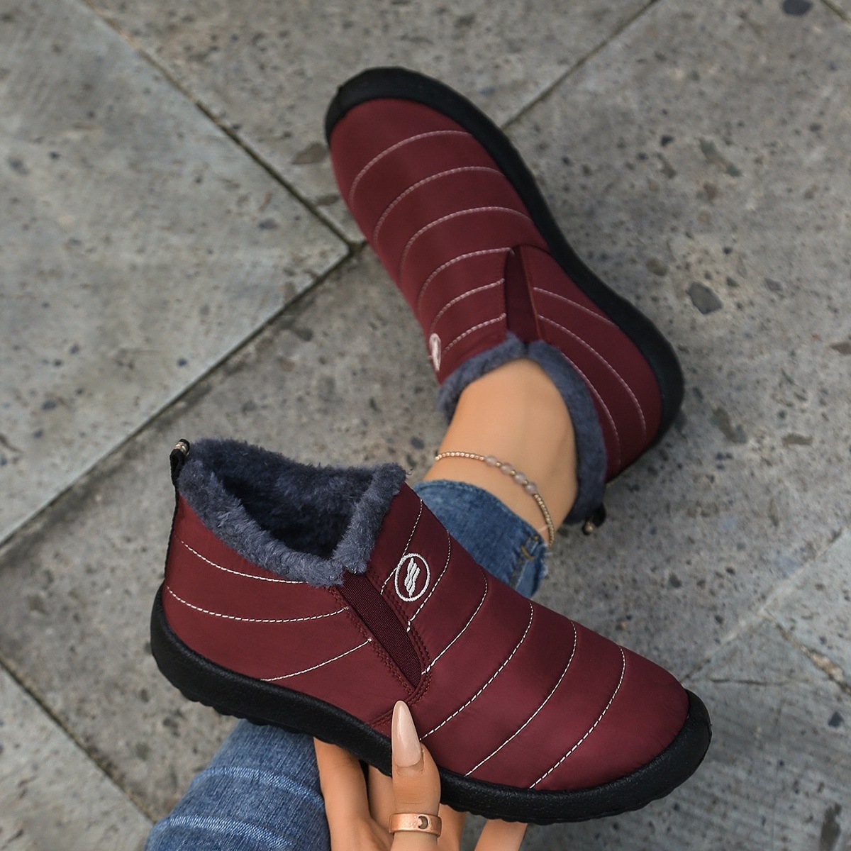 Plus Size Cotton Boots Fleece Lined Padded Warm Keeping Casual Shoes - Image 10