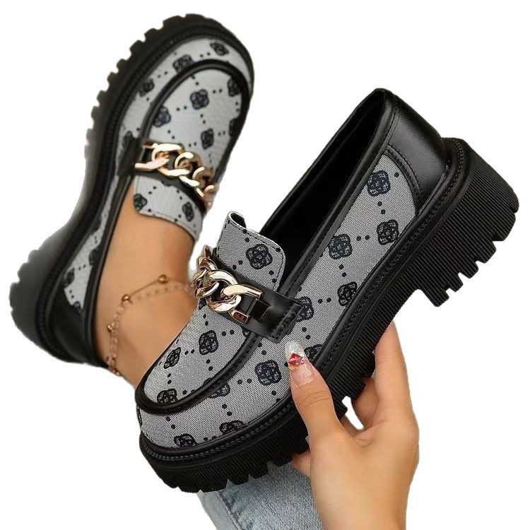 Plus Size Chunky Heel Trendy Retro Loafers - Image 5