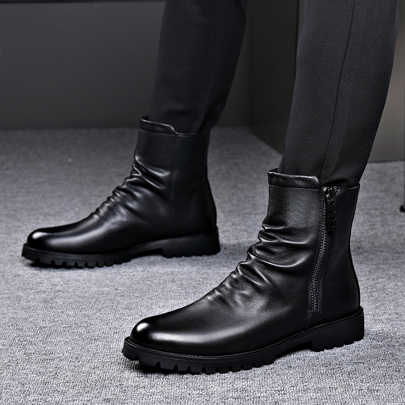 Autumn And Winter British Style Men's Leather Boots High-top Zipper Martin Boots - Image 3