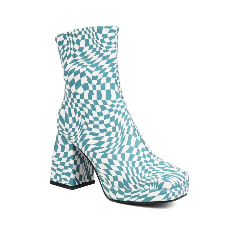 Square Toe Short Tube Women's Boots Printed Fabric - Image 7