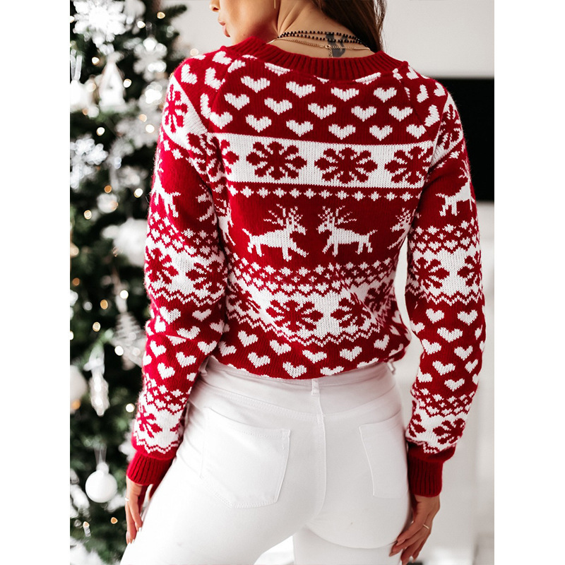 Christmas Elk Long Sleeve Knitted Sweater – Bild 5