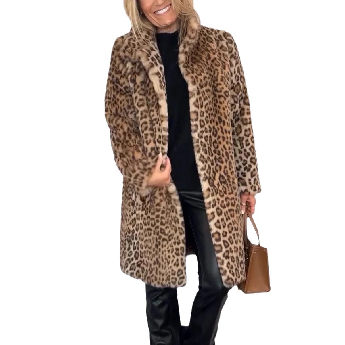 Fall Winter Leopard Print Plush Mid-length Coat - Image 5