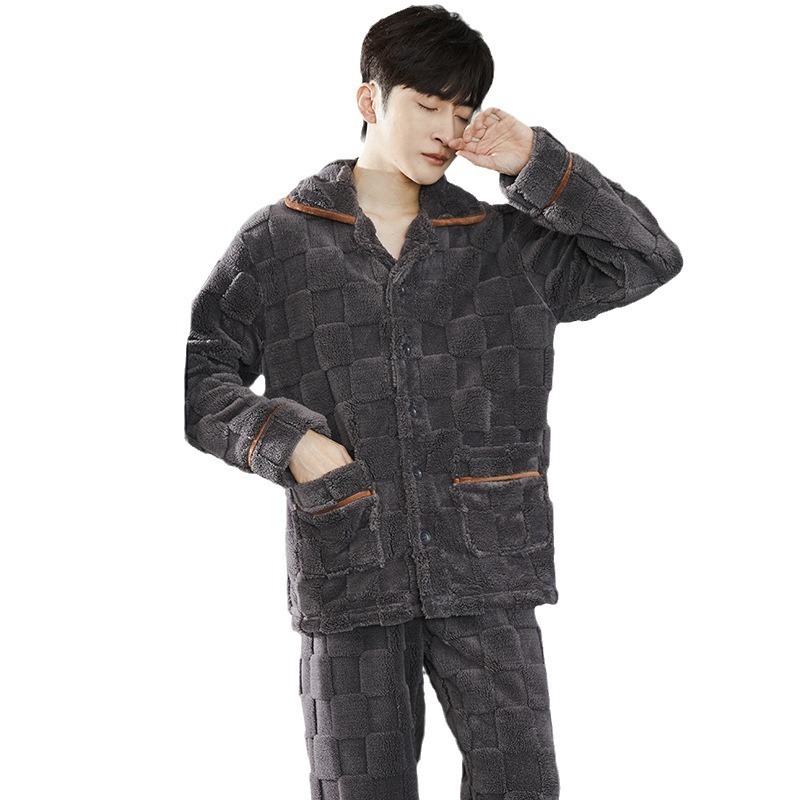 Pajamas Men's Jacquard Flannel Loose Fleece-lined Warm Loungewear – Bild 5