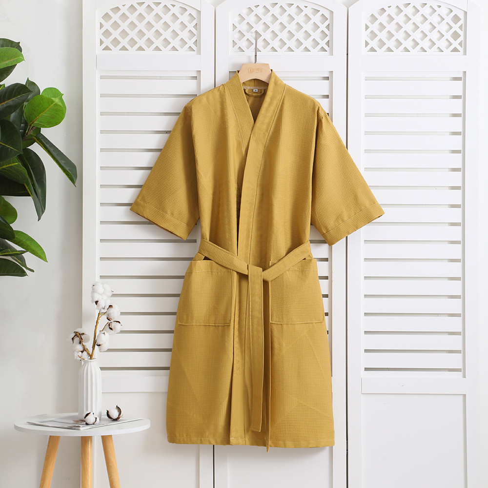 Cotton Single-layer Yarn Bathrobe Spring Summer Cropped Sleeves Mid-length Bathrobe — изображение 9