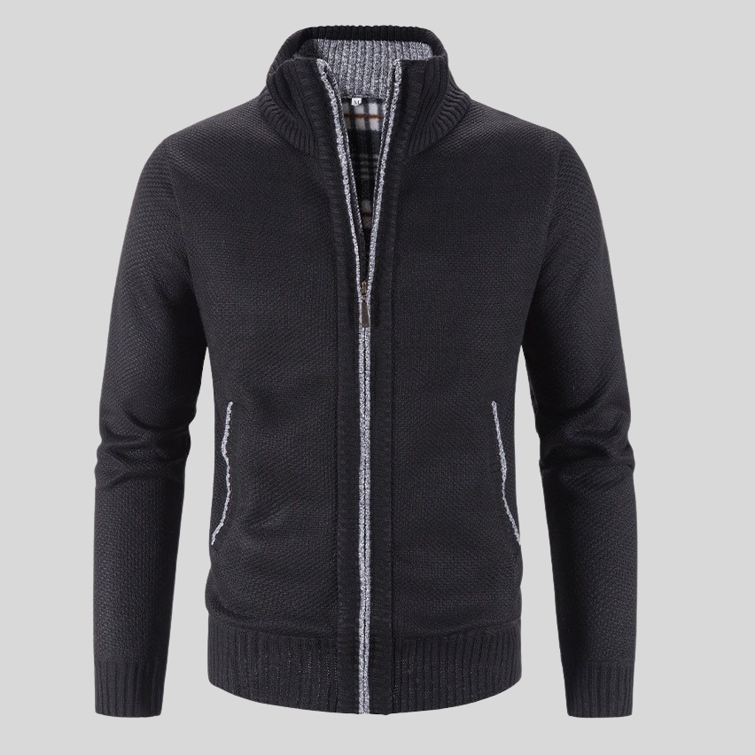 Men's Solid Color Stand Collar Cardigan Jacket - Image 2