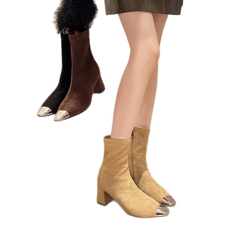 Fashion Elegant Square Head French Chunky Heel Boots - Image 5