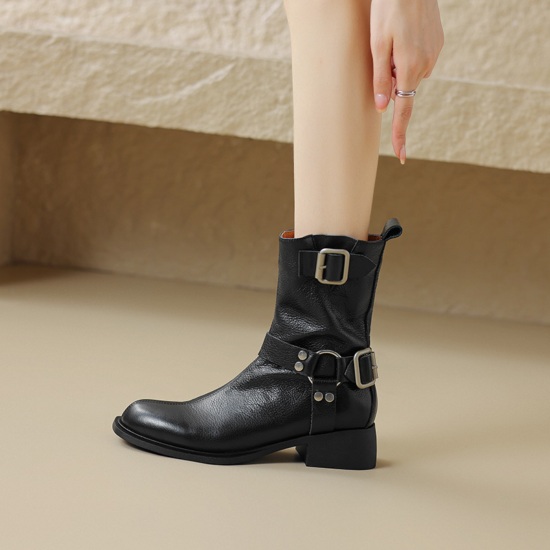 Women's Retro All-matching Chunky Heel Short Boots - Image 4