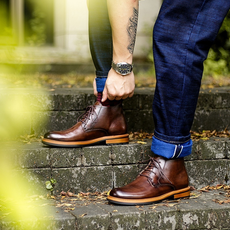 Men's High-top Short Boots Men's Shoes Round Toe Martin — изображение 2