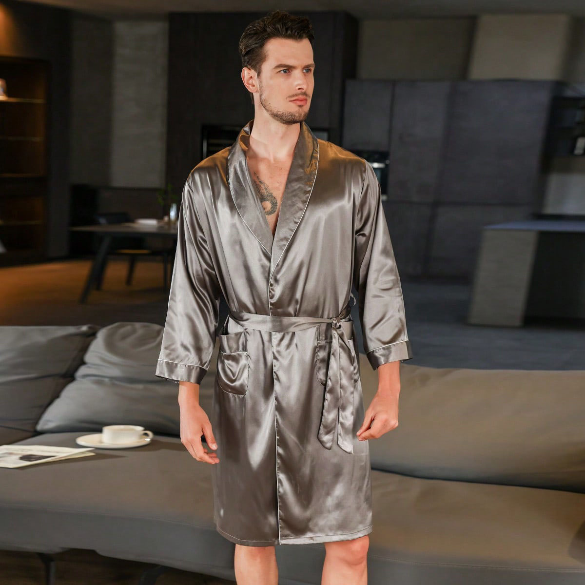 Men's Summer Silk Bathrobe Nightgown – Bild 8