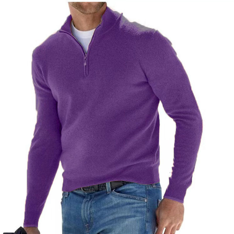 Men's Fashion Casual Long Sleeve V-neck Cashmere Zipper Top - Image 5