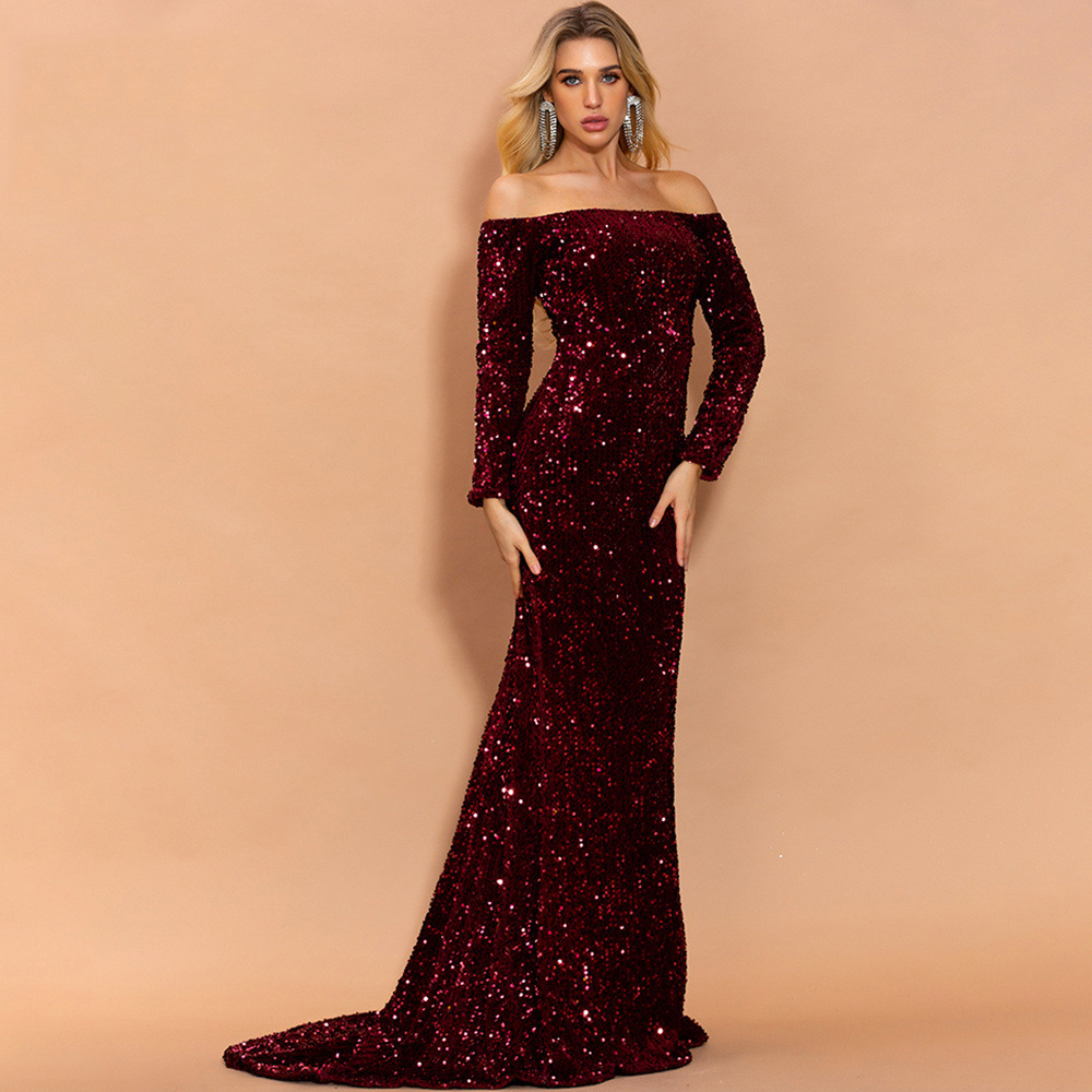 Sexy Strapless Long Sleeve Sequins Party Evening Dress – Bild 7