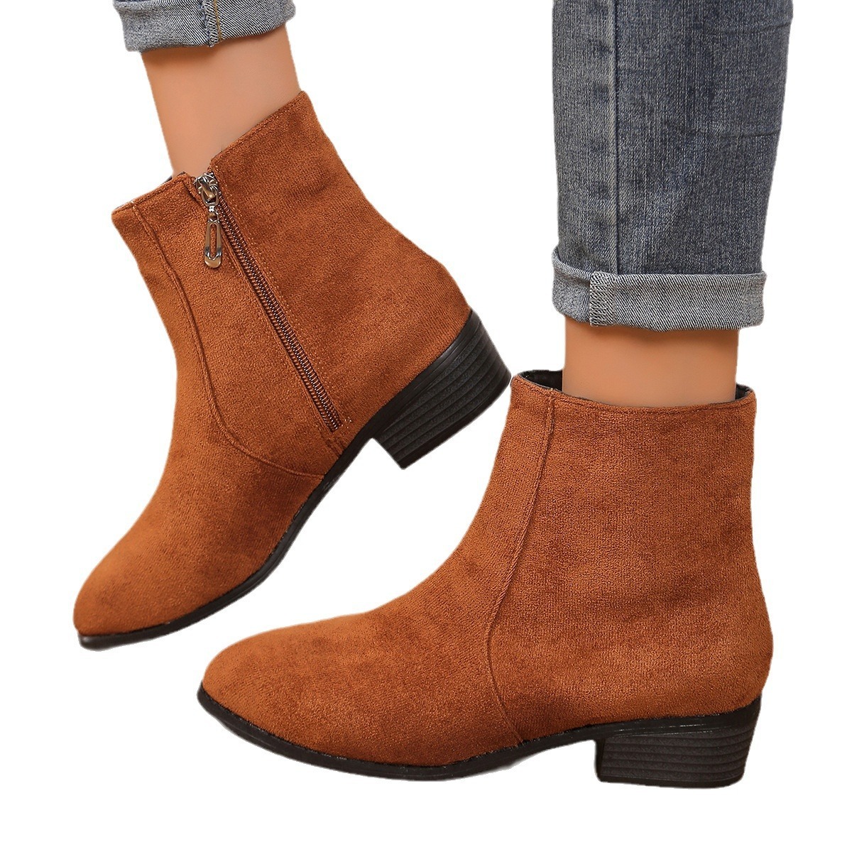 Suede Dr Martens Chunky Heel Short Women's Boots — изображение 5