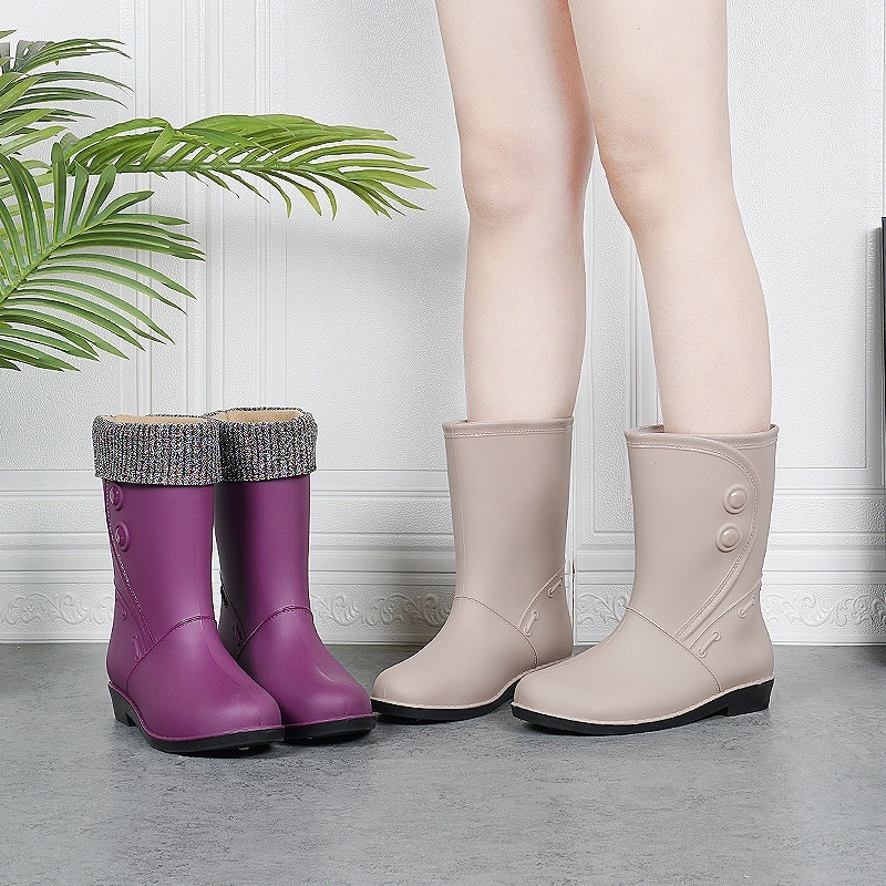 Women's Rain Boots Fleece-lined Fashion Mid-calf Waterproof - Image 2